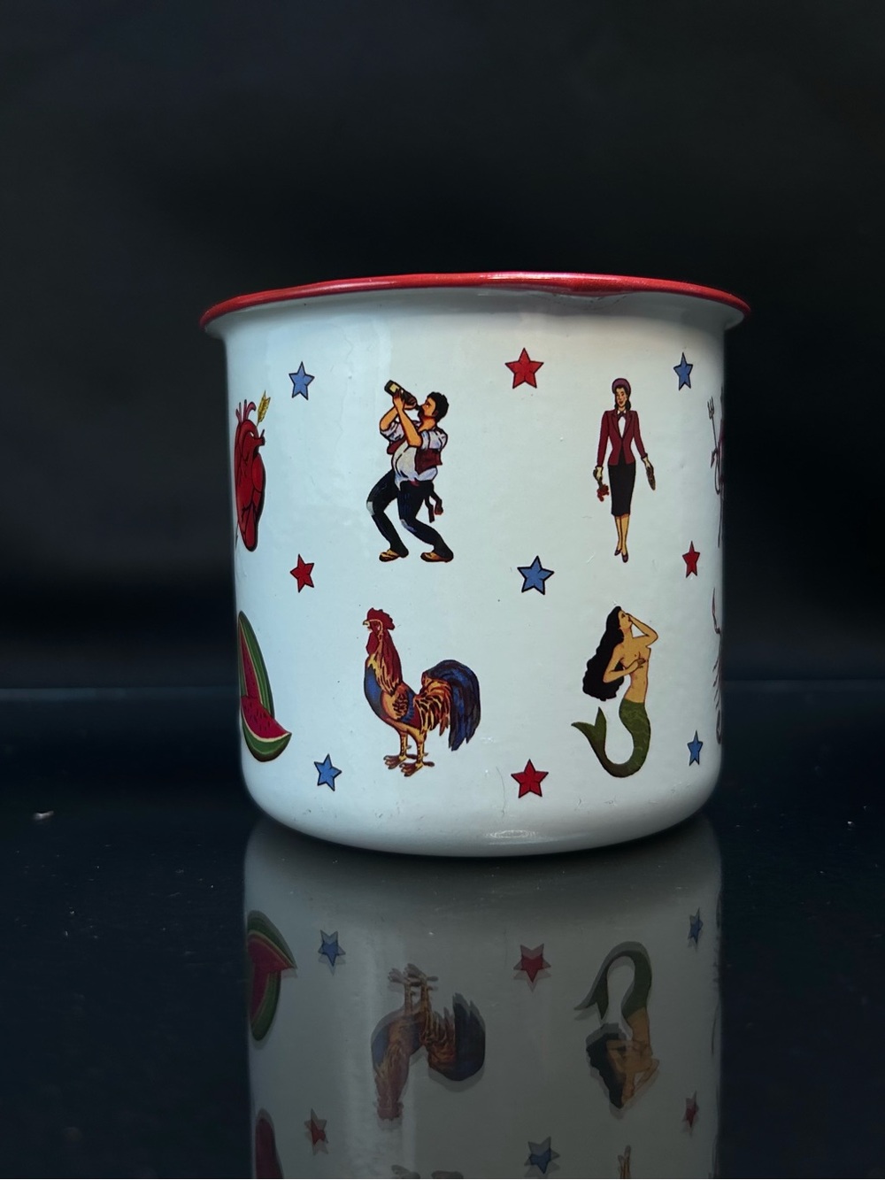 Wajiro Dream Metal Enamel Coffee Mug with Mexican Loteria Tattoo Design 3" Tall - Picture 8 of 16